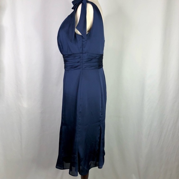 Vineyard Collection navy blue party dress chiffon bow gathered bust sleeveless 8 - Picture 6 of 10